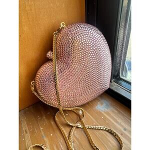 AQS by AquaSwiss Pink Jeweled Heart Clutch Shaped Crystal Clutch Purse NEW